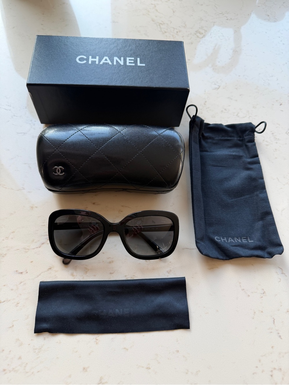 CHANEL Black Chanel Quilted 5329 Polarized Sunglasses